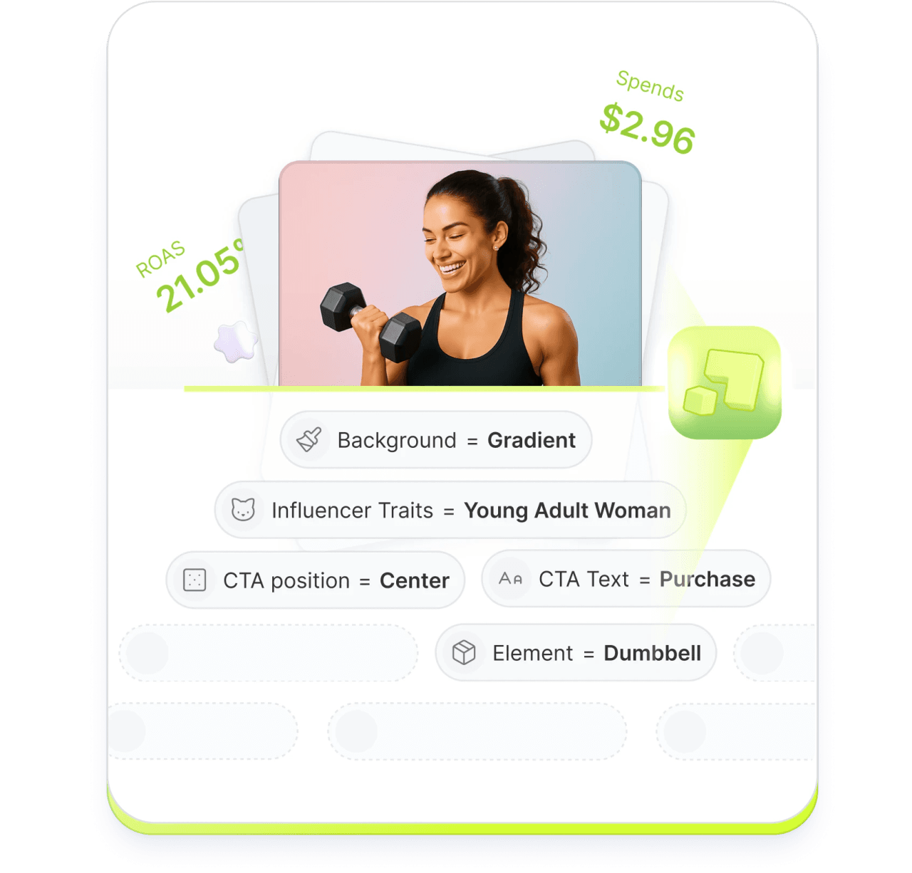 Creative asset enriched with AI generated tags and performance metrics