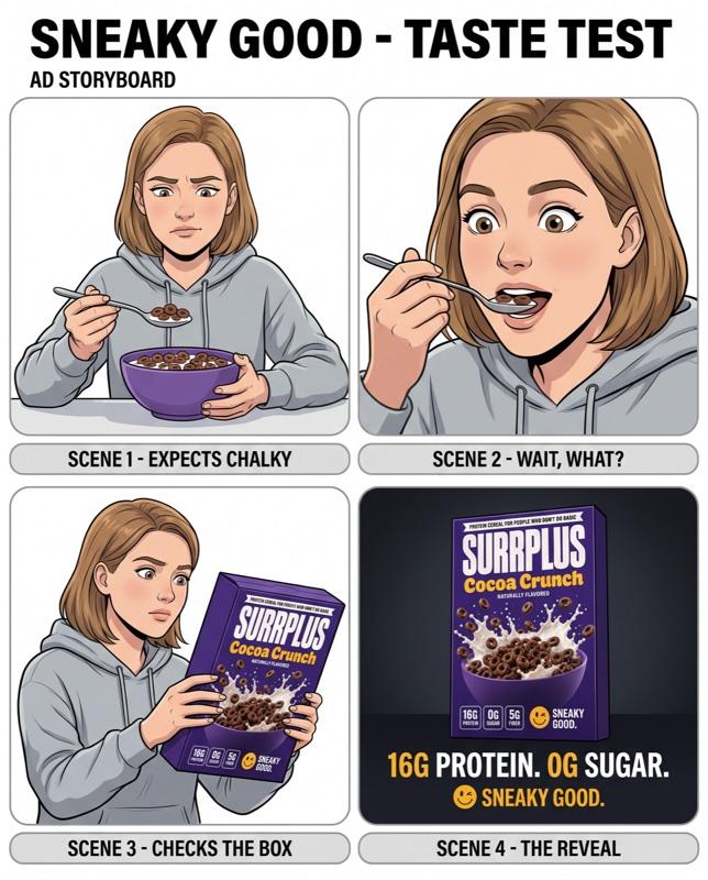 Taste-first hook, nutrition as the reveal