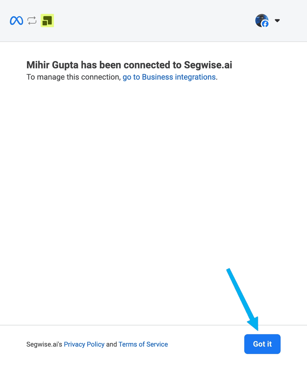 Meta Step 4: Review and continue to Segwise screenshot 2