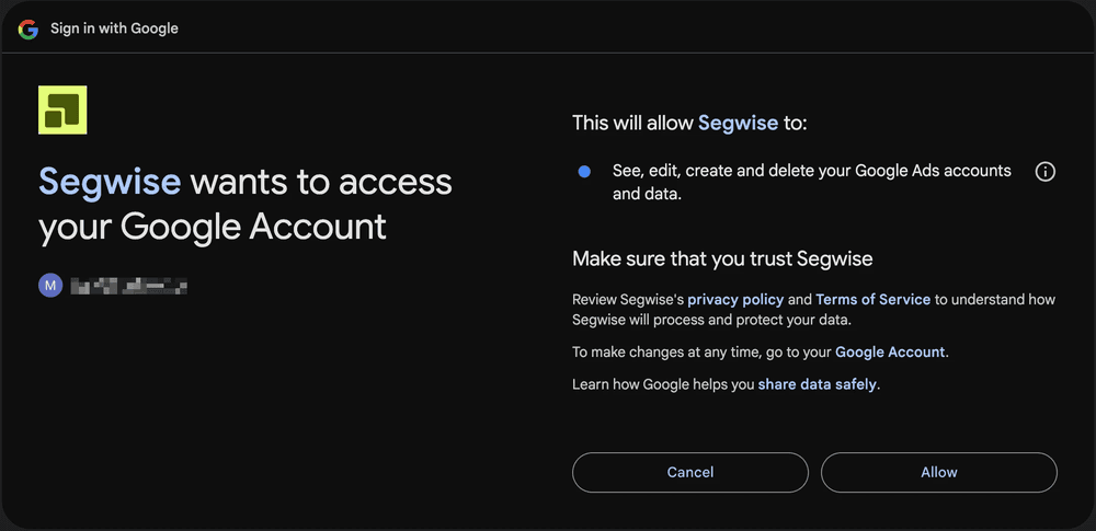 Google Ads Step 2: Choose Google Account screenshot 2