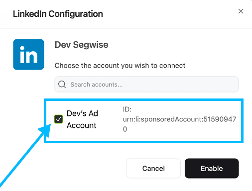 LinkedIn Step 3: Choose LinkedIn Ads Account screenshot 1