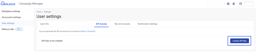 Moloco Step 1: Fetch API key from Moloco Dashboard screenshot 2