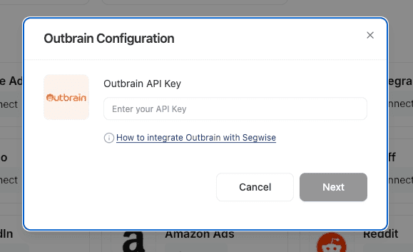 Outbrain Step 3: Enter API Key screenshot 1