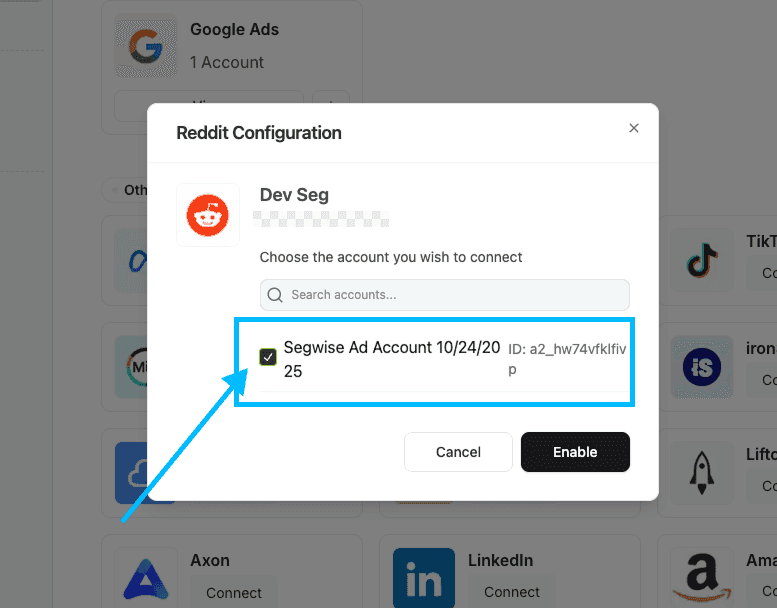 Reddit Step 3: Choose Reddit Ads Account screenshot 1