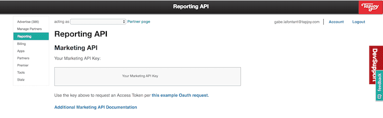 Tapjoy Step 1: Fetch the API key from the Tapjoy Dashboard screenshot 1