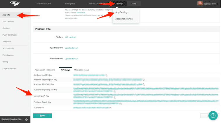 Tapjoy Step 1: Fetch the API key from the Tapjoy Dashboard screenshot 2