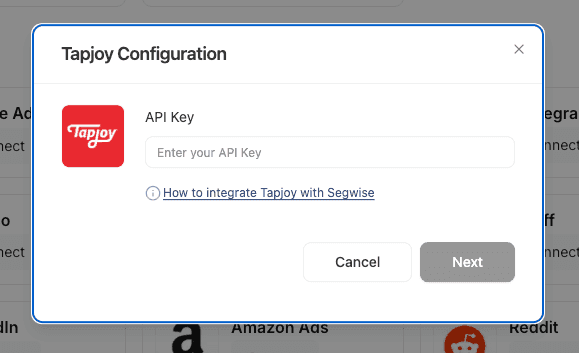 Tapjoy Step 3: Enter API Key screenshot 1