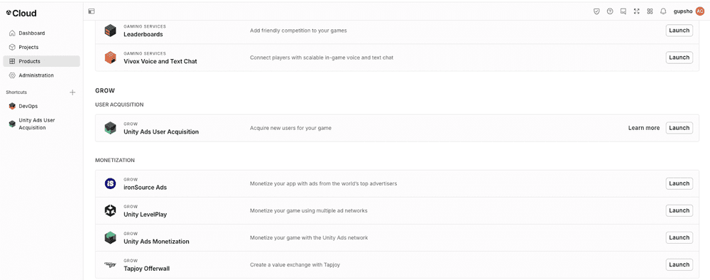 Unity Steps to get the organization ID: screenshot 1