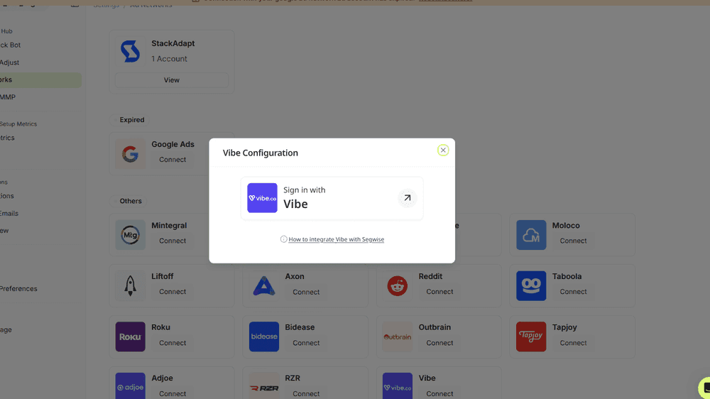 Vibe Step 1: Select Vibe from Ad Networks screenshot 2
