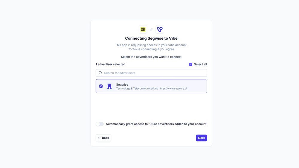 Vibe Step 3: Select Advertisers screenshot 1