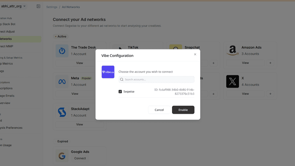 Vibe Step 5: Select an Account in Segwise screenshot 1