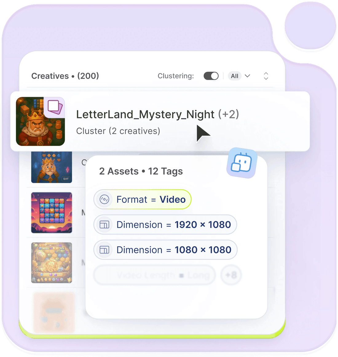 Asset clustering of winning creatives in Segwise