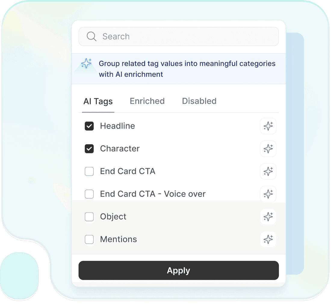 Tag enrichment surfacing winning creative combinations in Segwise